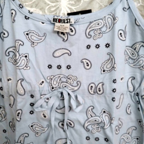 NEW Light Blue Cotton Nightie, Navy & White Paisley, M - Picture 6 of 7